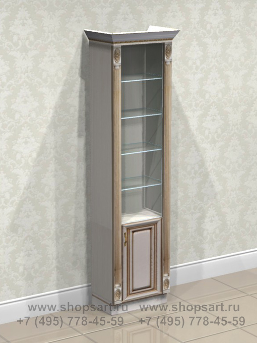 Витрина с колоннами и накопителем, с глухими боковинами.