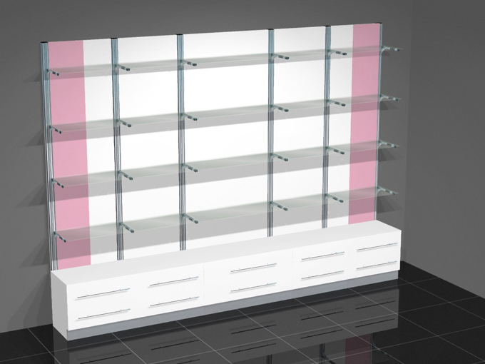 Стеллажи пристенные на базе перфорированной стойки 40х40х2400мм (хром).