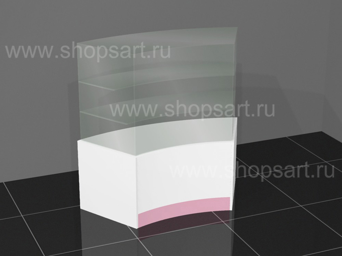 Прилавок для парфюмерии радиусный 1170х1190х500мм.