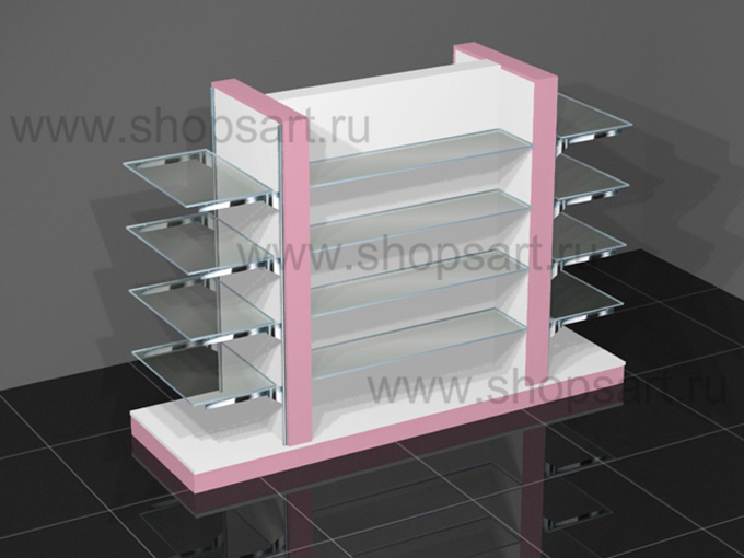 Стойка островная для косметики, со стеклянными полками 2000х1800х800мм.