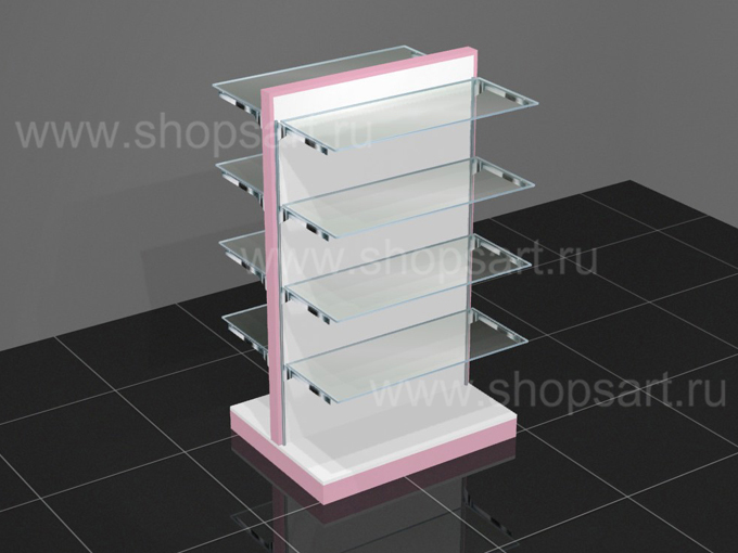 Стойка островная со стеклянными полками 1500х900х800мм.