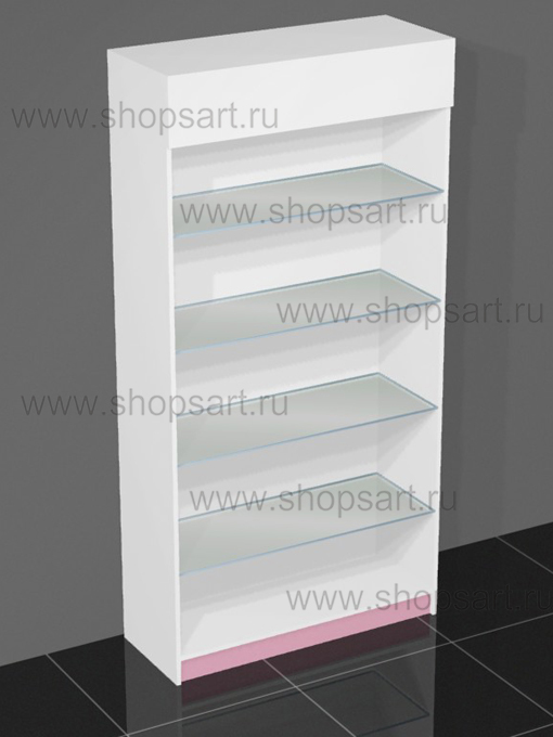 Шкаф открытый ЛДСП с полками из стекла и подиумом. 2000х1000х400мм.