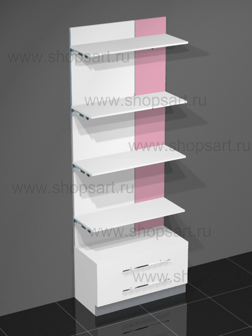 Стеллаж пристенный для косметики с накопителем 2400х900х500мм.