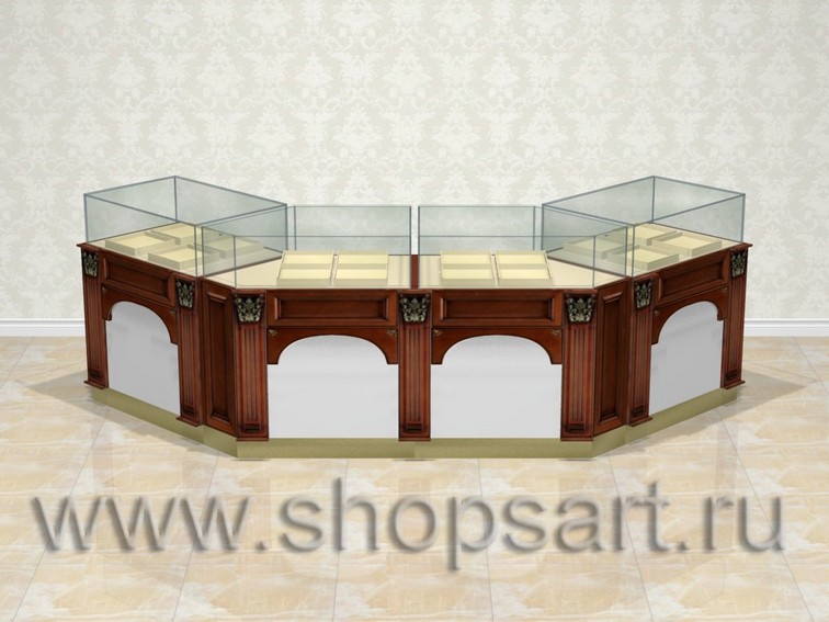 Линия ювелирных прилавков (классика) с угловыми доборами.