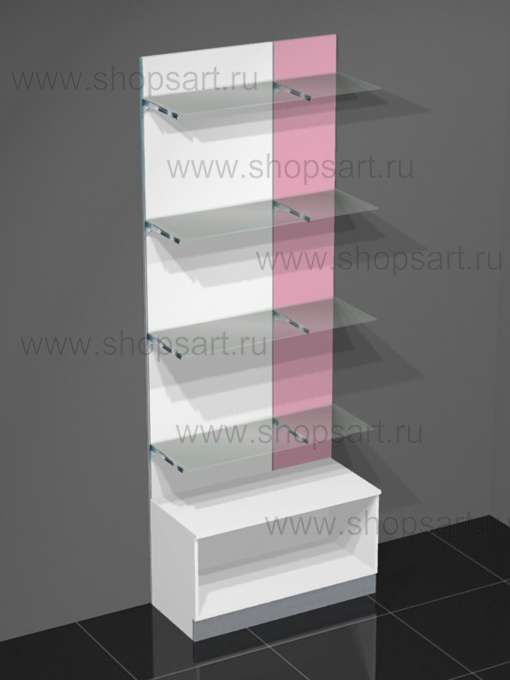 Стеллаж пристенный со стеклянными полками 2400х900х500мм.