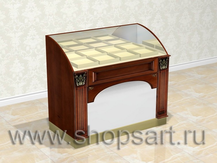 Прилавок ювелирный, классический с радиусным стеклом.