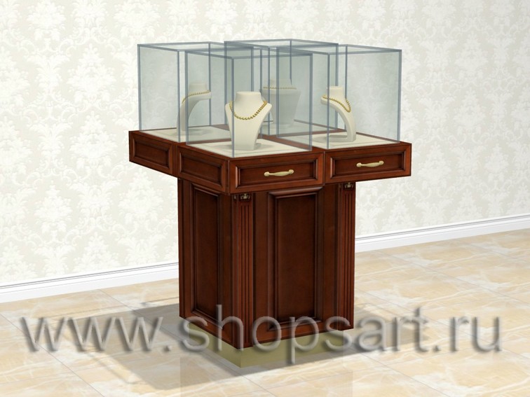 Куб островной, демонстрационный, с 4-мя рабочими стеклянными колпаками.