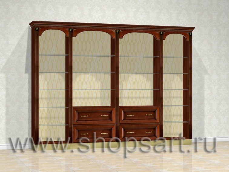 Стеллажи открытые, классические, со стеклянными полками.