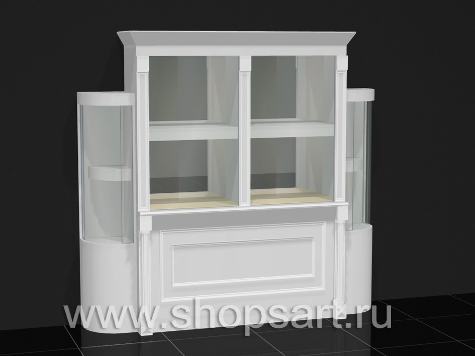 Витрина классическая с радиусными стеклами.