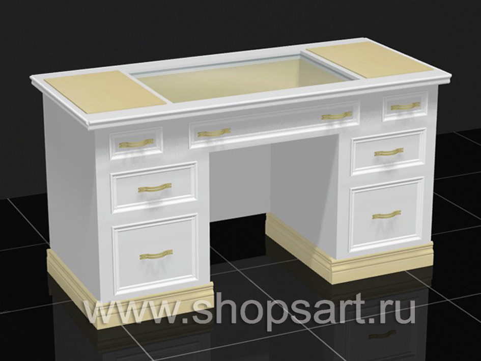 Стол демонстрационый с выдвижными ящиками и стеклянным прилавком