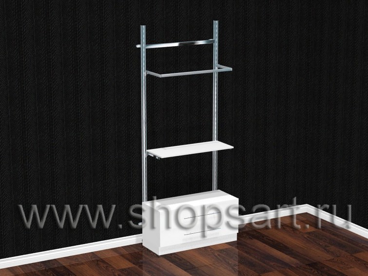 025 Стеллаж пристенный с П-образным кронштейном, полкой из ЛДСП или МДФ и накопителем.