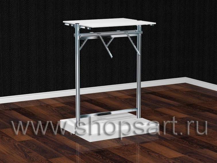 030 Стеллаж островной, двусторонний с фронтальными кронштейнами, верхними полками и подиумами, для одежды.