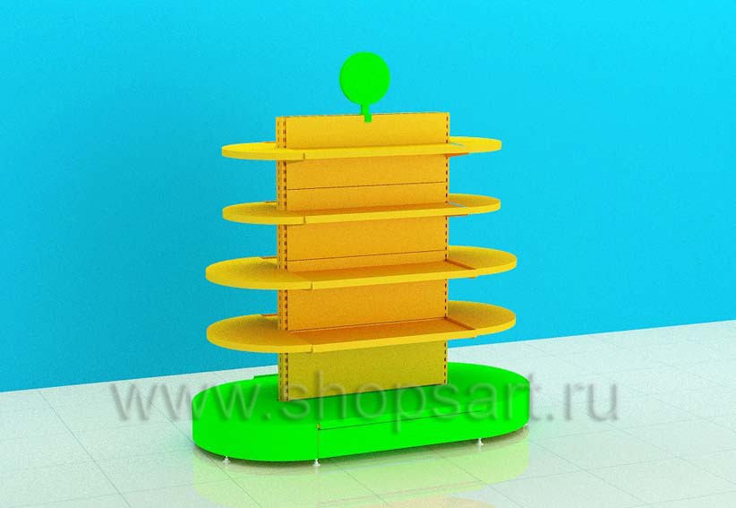 Стеллаж для магазина островной радиусный торговое оборудование ЦВЕТНЫЕ МЕТАЛЛИЧЕСКИЕ СТЕЛЛАЖИ