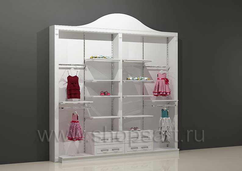 Стеллаж для магазина одежды торговый с навеской полками накопителем и фризом торговое оборудование БЕЛАЯ КЛАССИКА
