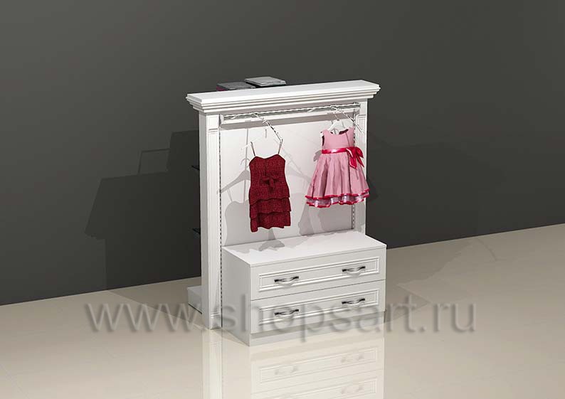 Остров для магазина одежды торговый с кронштейнами накопителем и подиумом торговое оборудование БЕЛАЯ КЛАССИКА