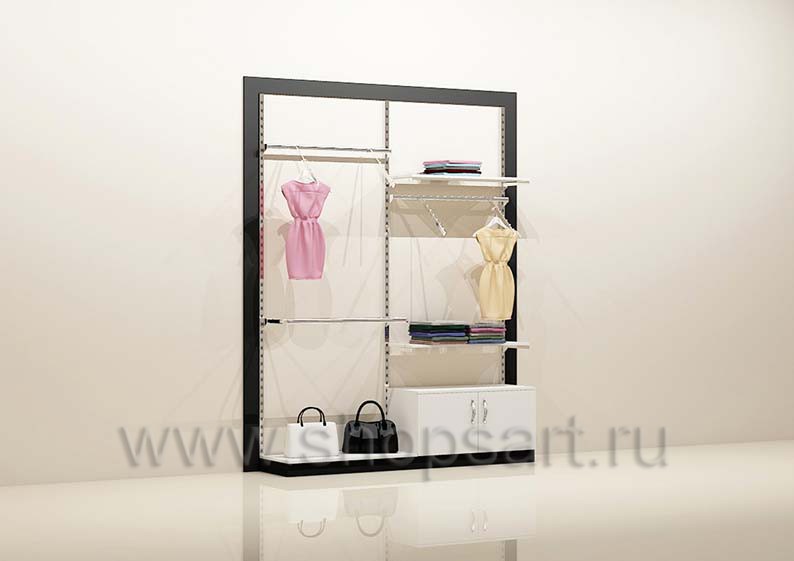 Стеллаж для магазина одежды с навеской и накопителем торговое оборудование ЧЕРНО БЕЛАЯ КЛАССИКА